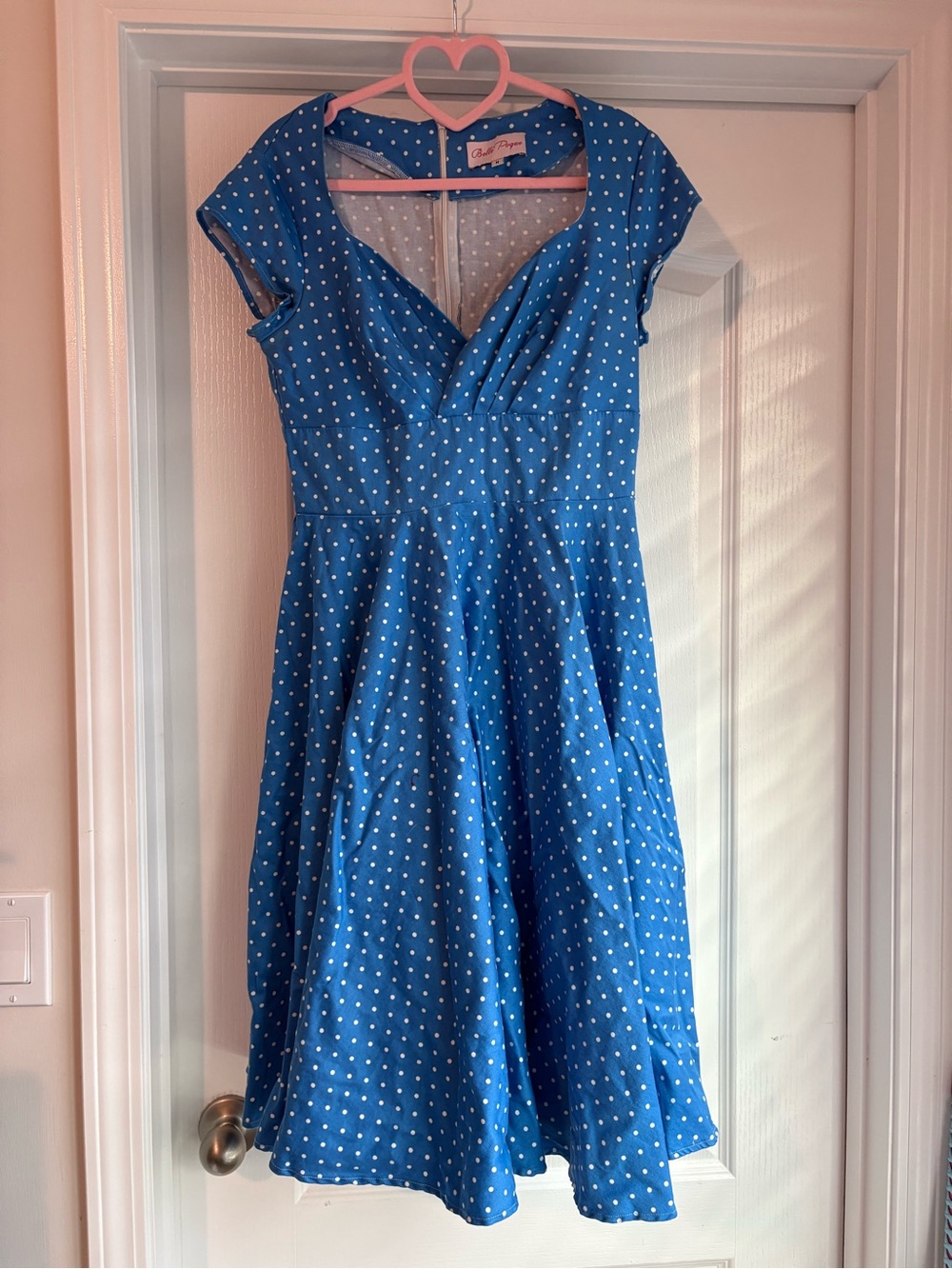 Blue Polka Dot Fit & Flare Dress - Casual Vintage Style